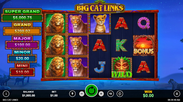 screenshot of the new big cat links game at golden euro