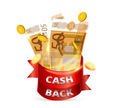Frau sitz auf Geld: Golden Euro Cashback Angebot